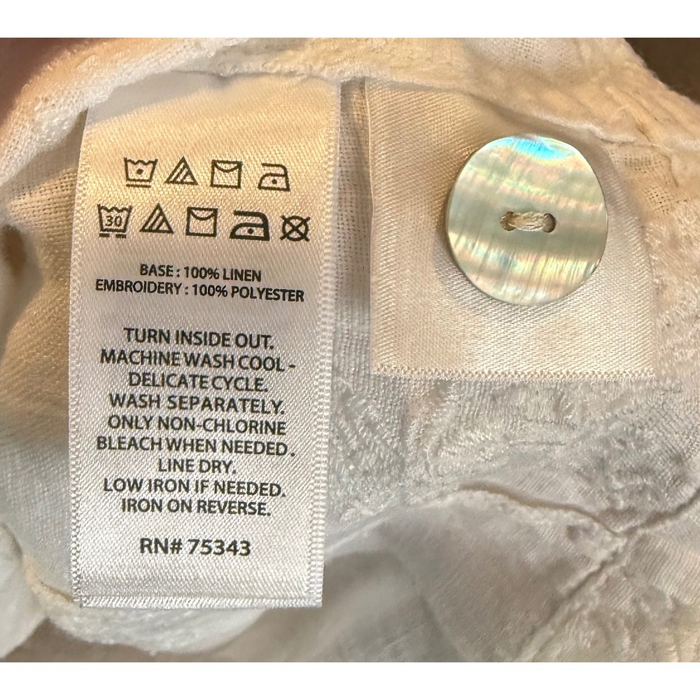 Sigrid Olsen Women M Jacket White Linen Embroidered Button Front Mandarin Collar - Picture 8 of 9